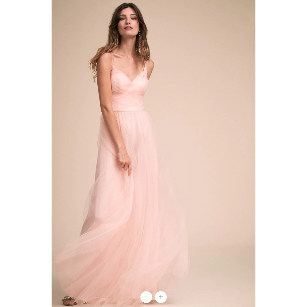 BHLDN Gown Blush Pink Tulle Dress V-Neck Spaghetti Strap Formal Bridesmaid Sz 4